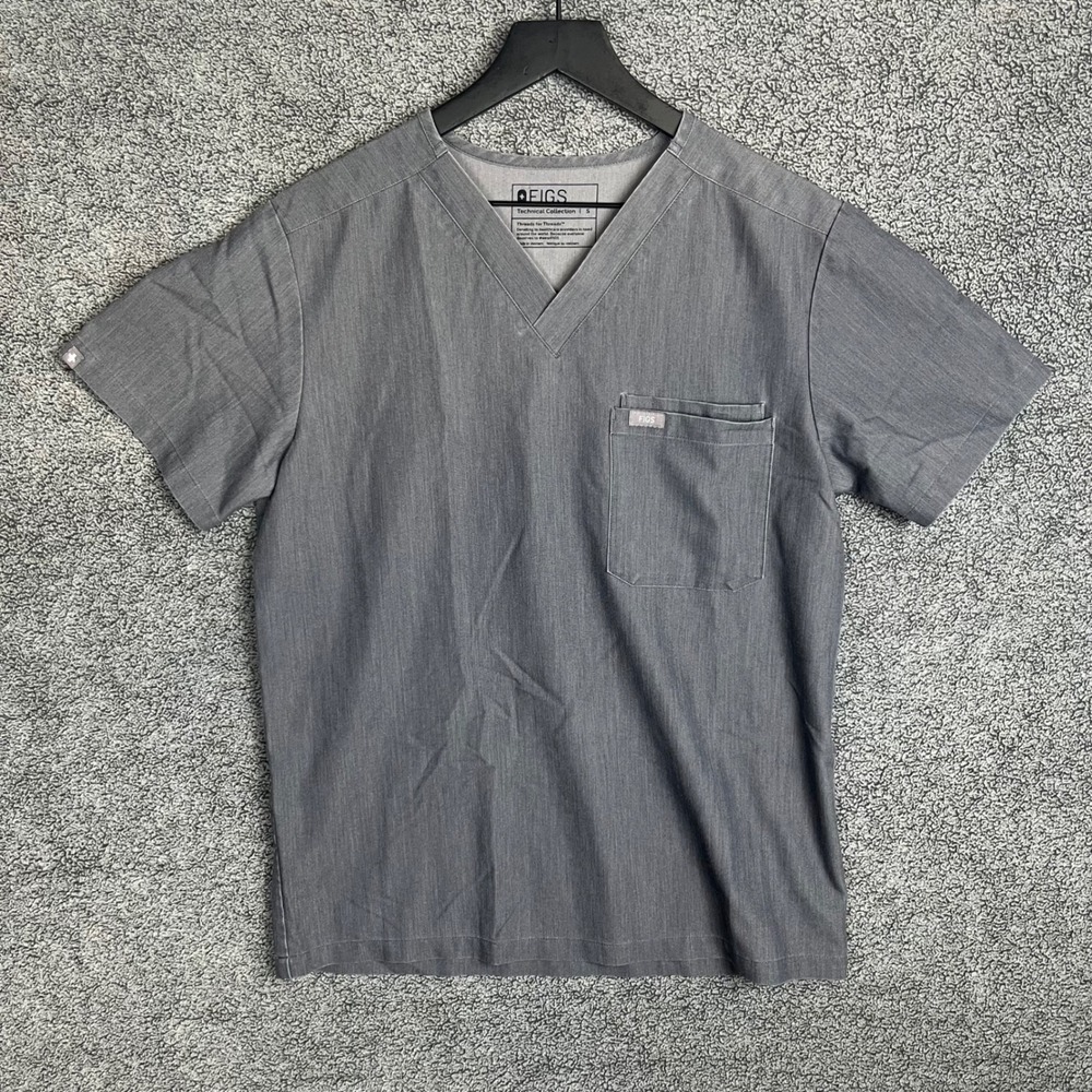 FIGS Technical Collection Grey V-Neck Scrub Top Small FM1500 Short Sleeve